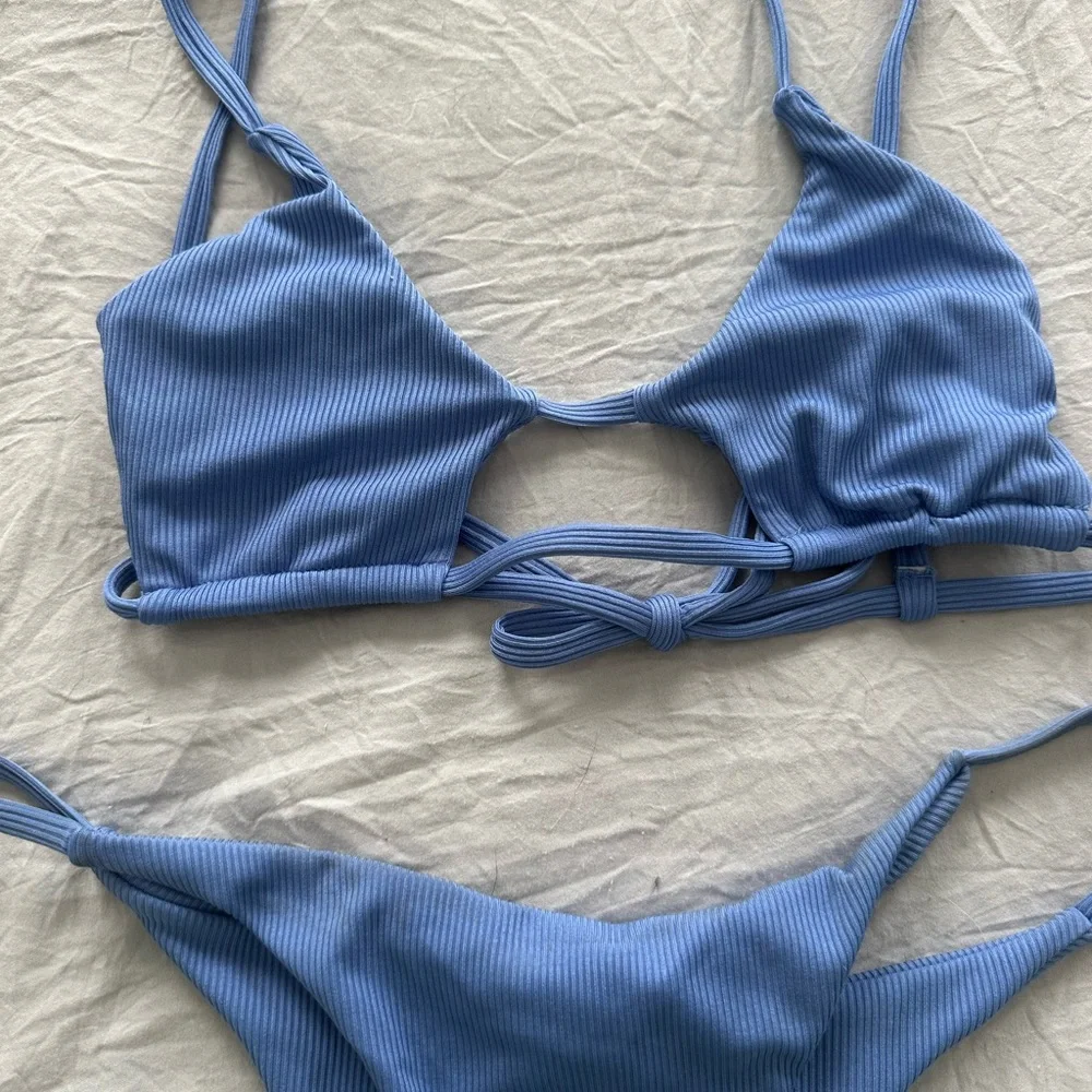Blue Ribbed Bikini Set - Picture 1 of 2